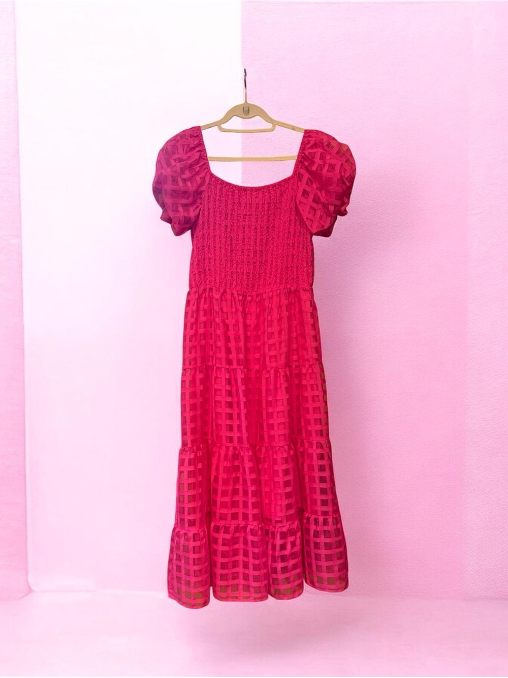 PrettyGarden  pink puff sleeve  maxi dress